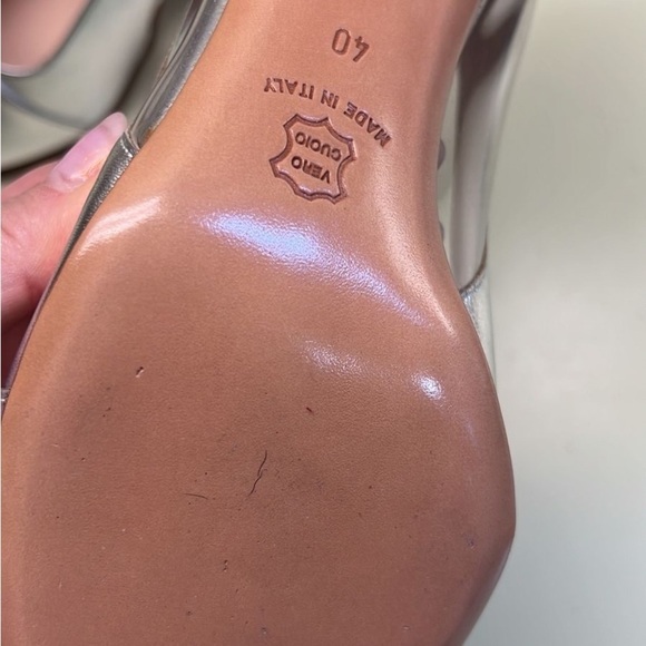 EMMA VIANI MADE IN ITALY LEATHER Silver High Heel Peep-Toe Pumps made in Italy - Picture 6 of 6